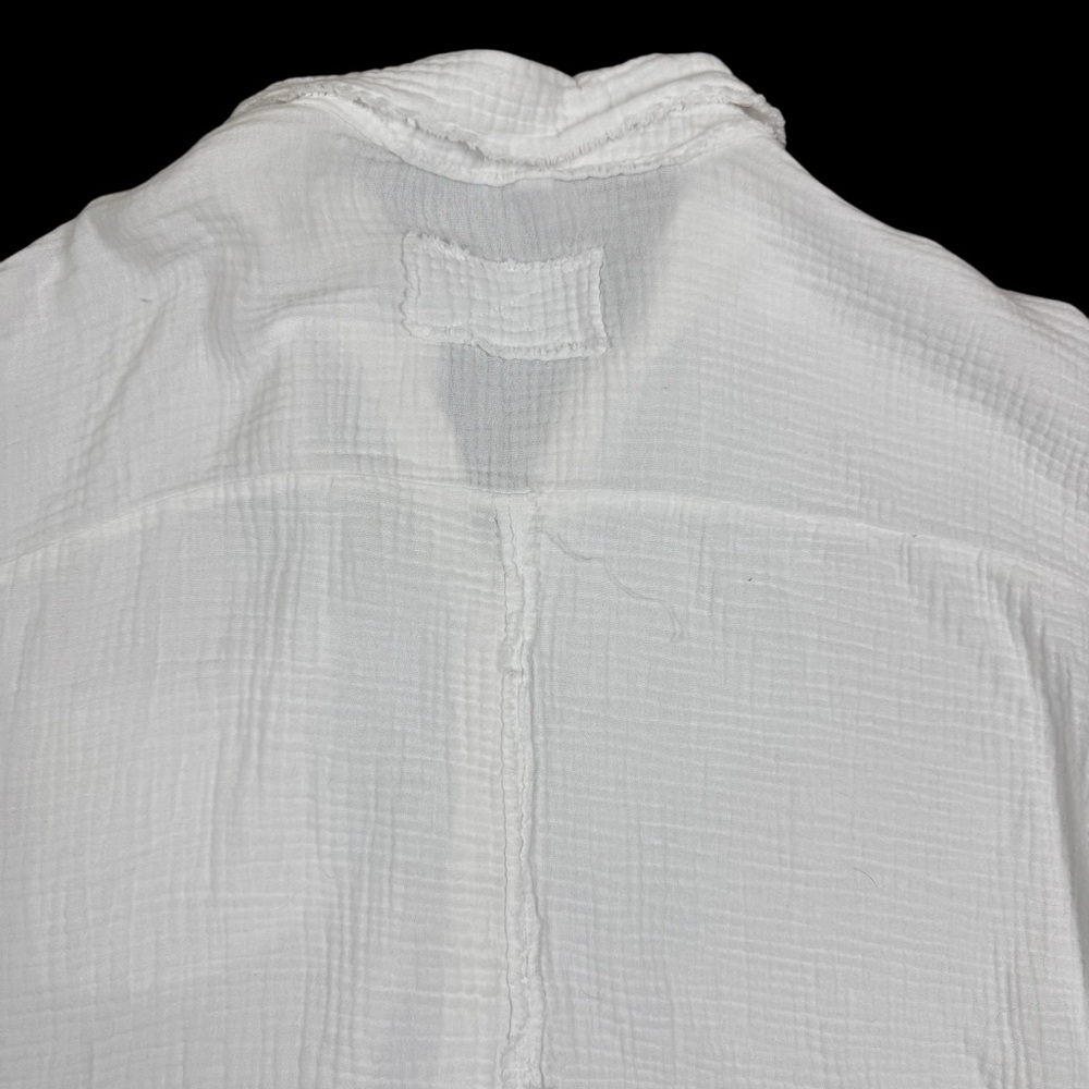 Zenana Double Gauze Oversized White Super Soft Button Down Shirt Raw Hem 1X - Picture 7 of 8